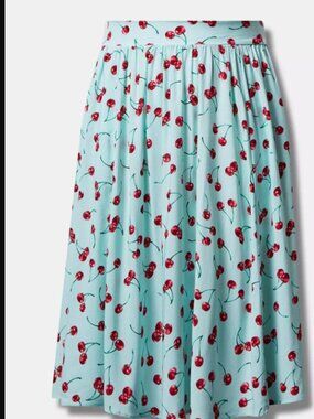 Retro Chic Midi Challis Pull-On A-Line Skirt